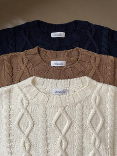 Cable-Knit Merino Wool Sweater Brown