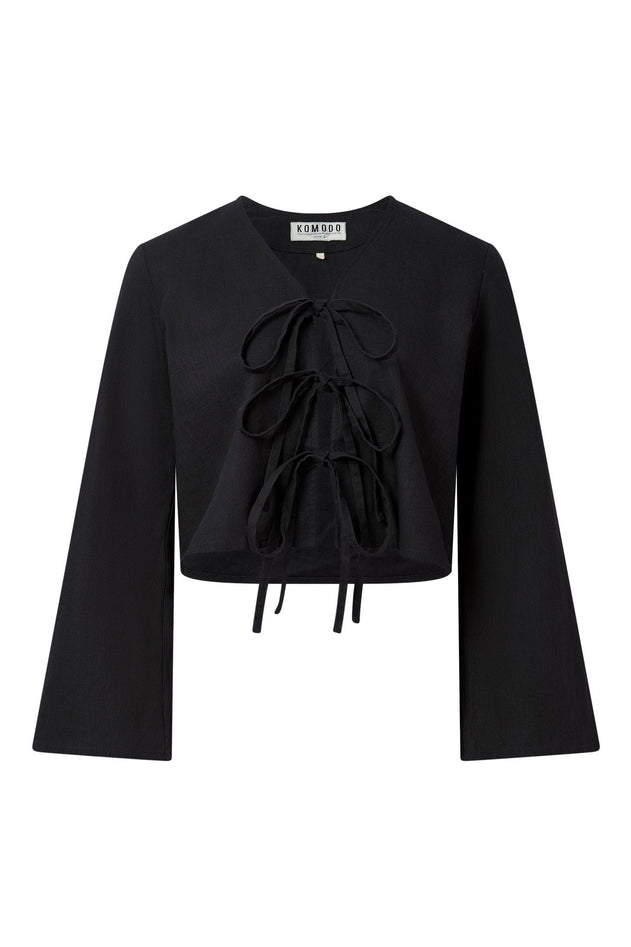 Savannah  Linen/Cotton Tie Top Black