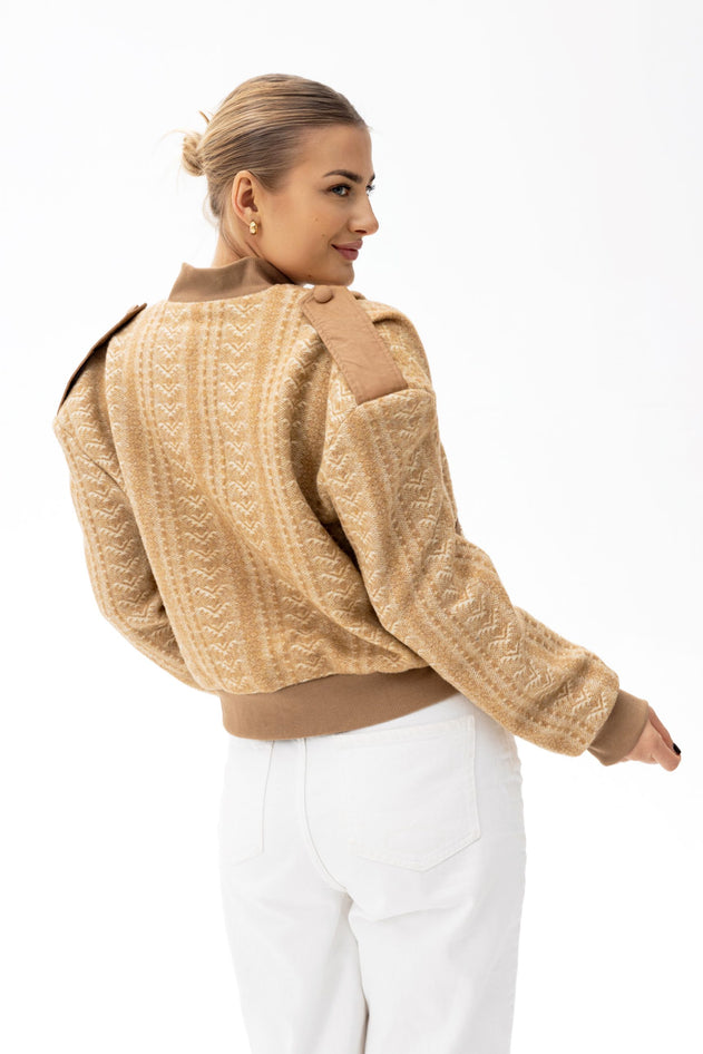 Ira Patterned Wool Bomber Jacket Caramel