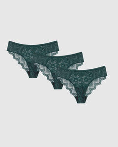 Light Flow Lace Period Underpants 3-Pack Pine Green