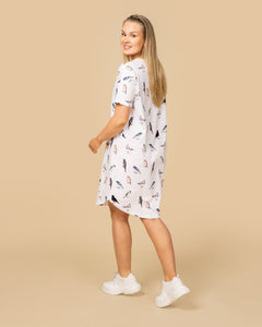 Birds T-Shirt Dress White