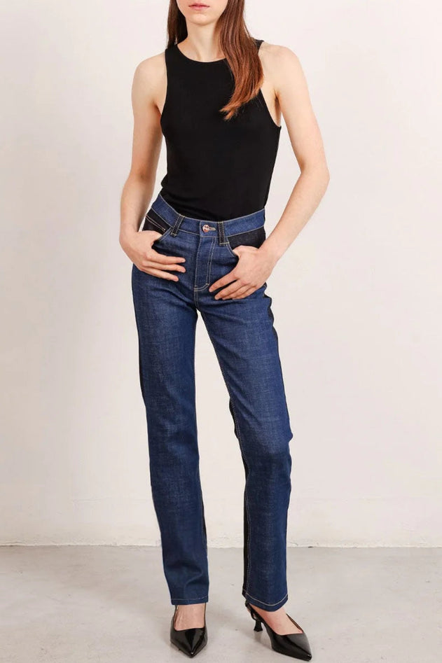 Long Colour Block Jeans Blue - Studio Heijne