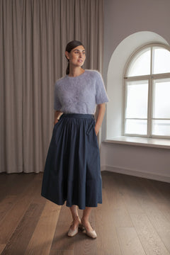 Claressa Cotton Skirt With Wide Trim Dark Navy