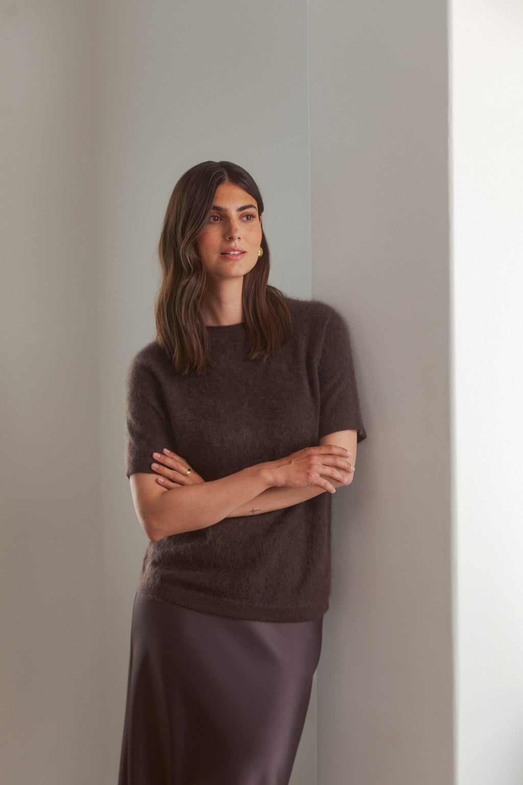 Karlie Short Sleeve Cashmere Sweater Dark Chocolate