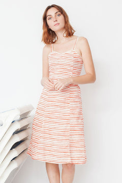 Micaela Heart Neckline Dress Red Stripes