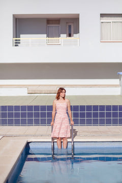 Micaela Heart Neckline Dress Red Stripes