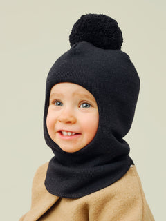 Kids' Pompom Balaclava Black