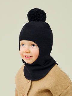 Kids' Pompom Balaclava Black