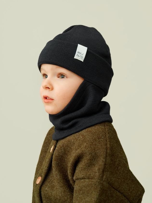 Kids' Fisherman Merino Balaclava Black