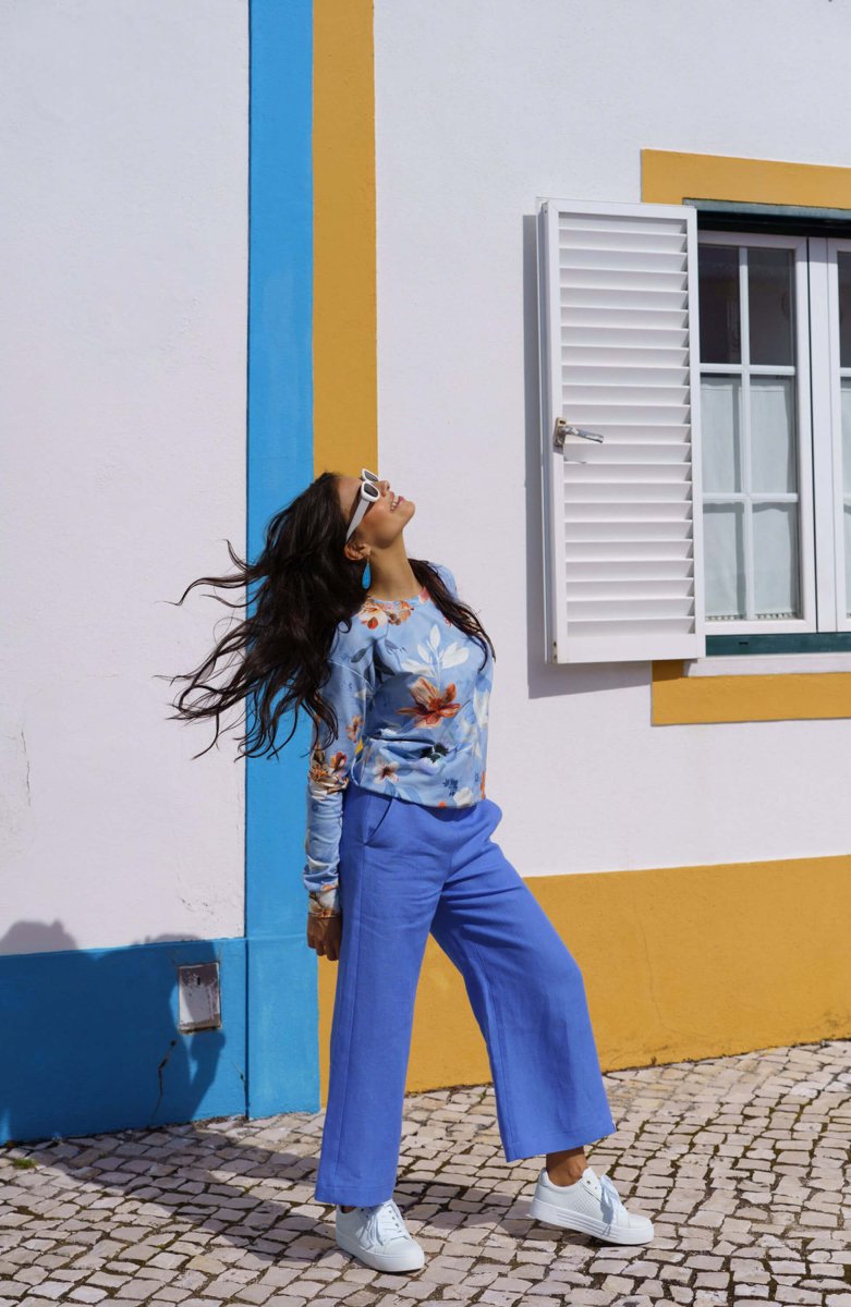 Culottes Linen Trousers Stonewashed Marina Blue - IVALO.COM