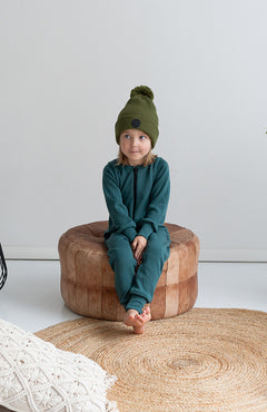 Kids' Merino Wool Pompom Beanie Moss Green