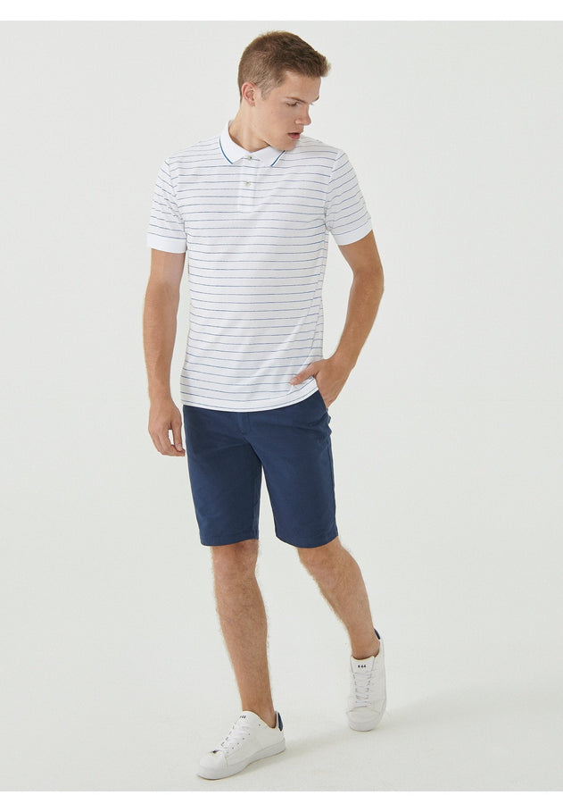 Men's Striped Polo Shirt Organic Cotton White