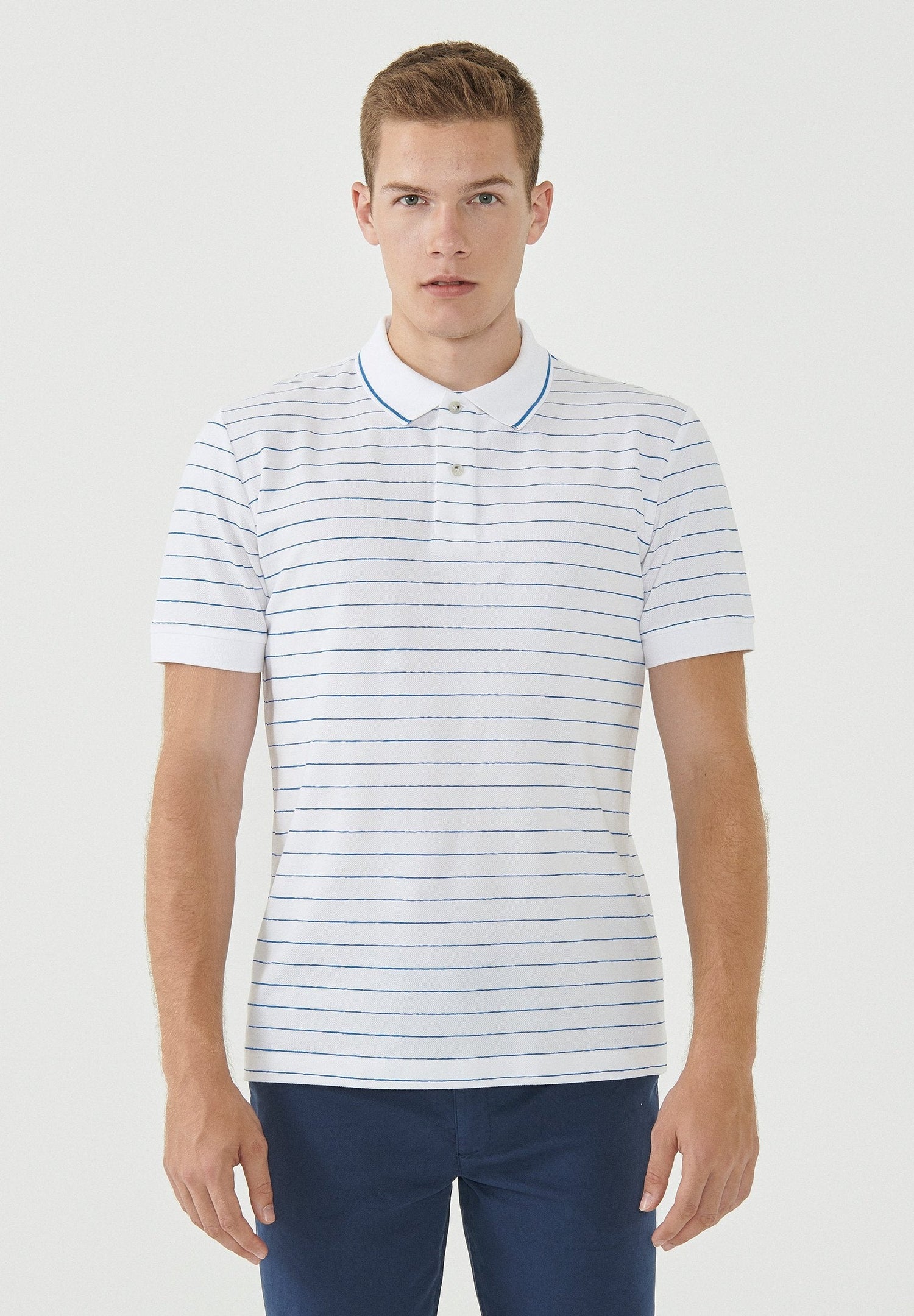 Men's Striped Polo Shirt Organic Cotton White