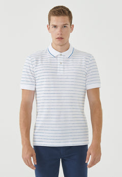 Men's Striped Polo Shirt Organic Cotton White