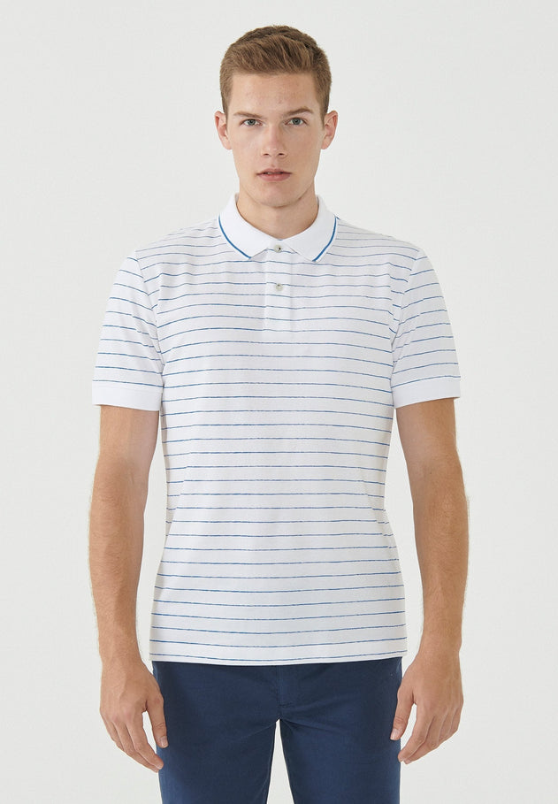 Men's Striped Polo Shirt Organic Cotton White