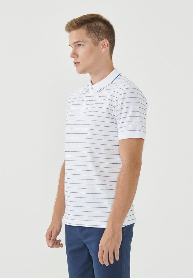 Men's Striped Polo Shirt Organic Cotton White
