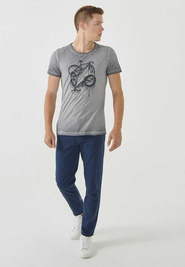 Men's Garment-Dyed T-Shirt Bicycle Print Shadow