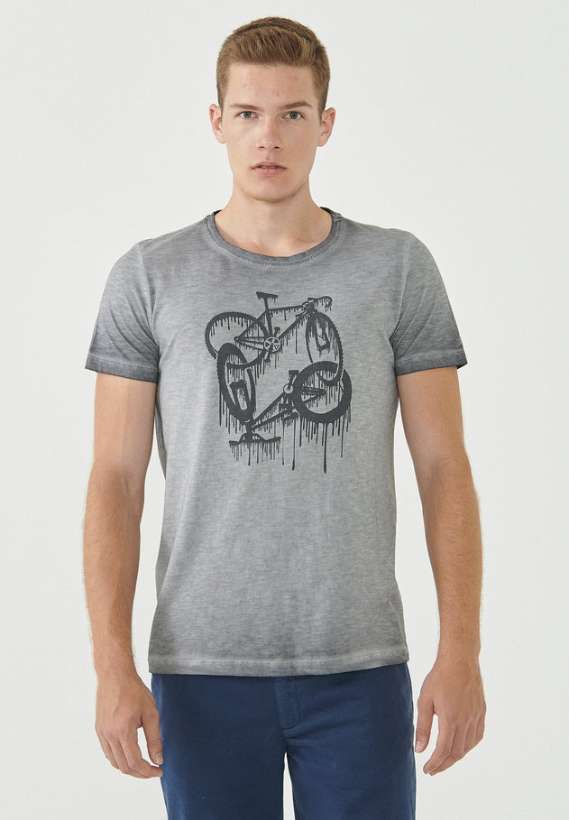 Men's Garment-Dyed T-Shirt Bicycle Print Shadow