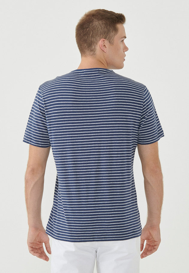 Men's Striped T-Shirt Organic Cotton Linen Blend Navy/Off-White