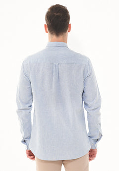 Men's Striped Linen Blend Button-Up Shirt Blue / White