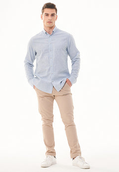 Men's Striped Linen Blend Button-Up Shirt Blue / White