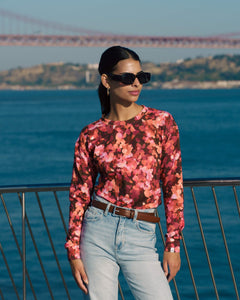 Casual Chic Print Shirt Scarlet Petals