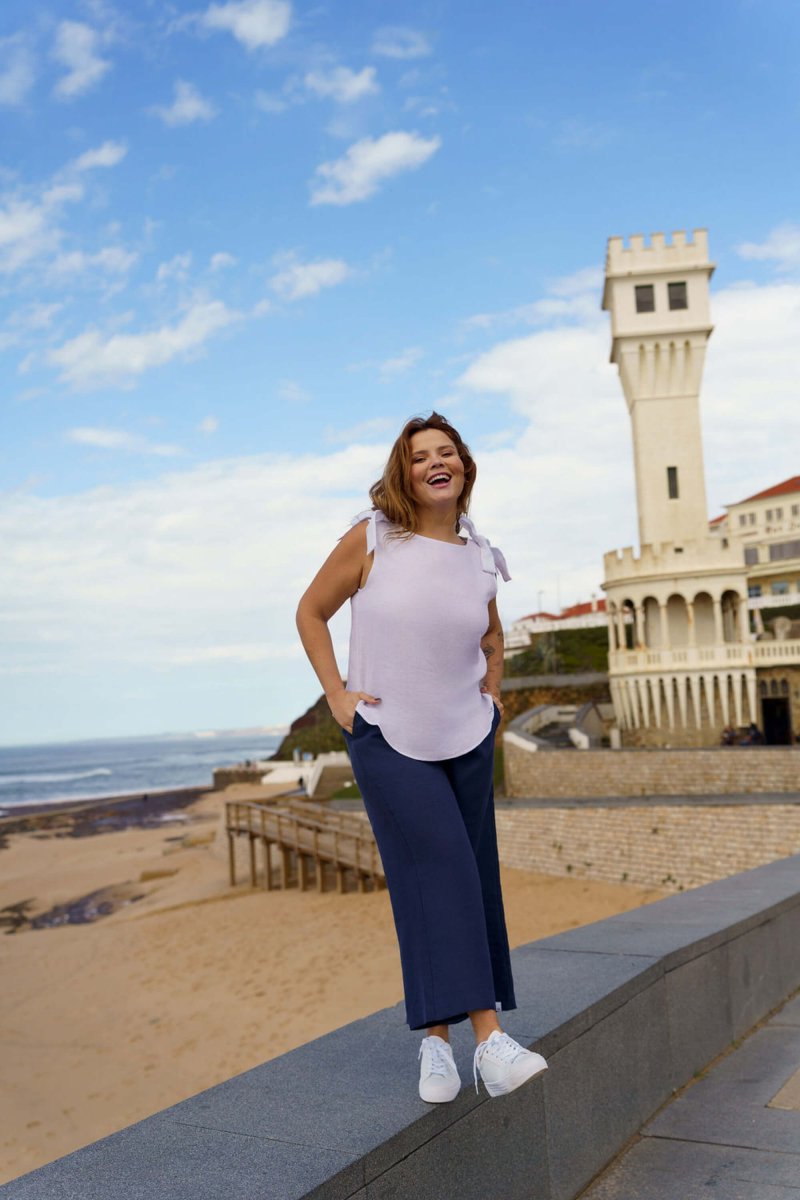 Culottes Linen Trousers Stonewashed Oxford Navy - IVALO.COM