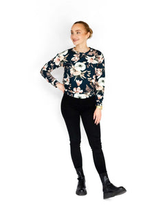 Casual Chic Print Shirt Midnight Lily Blue - IVALO.COM