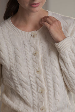 Vivianna Cable Knit Wool Cashmere Blend Cardigan Cream