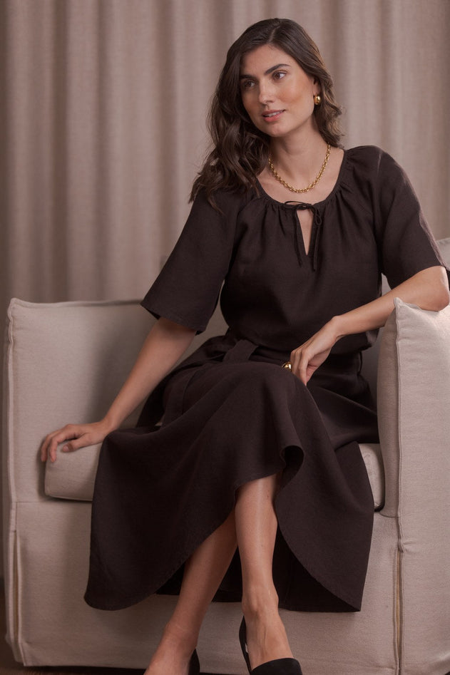 Lila Wide-sleeved Linen Shirt Dark Chocolate