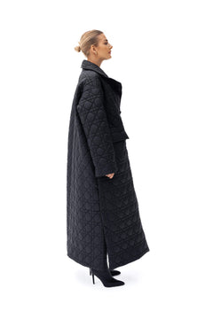 Area Long Quilted Coat Black