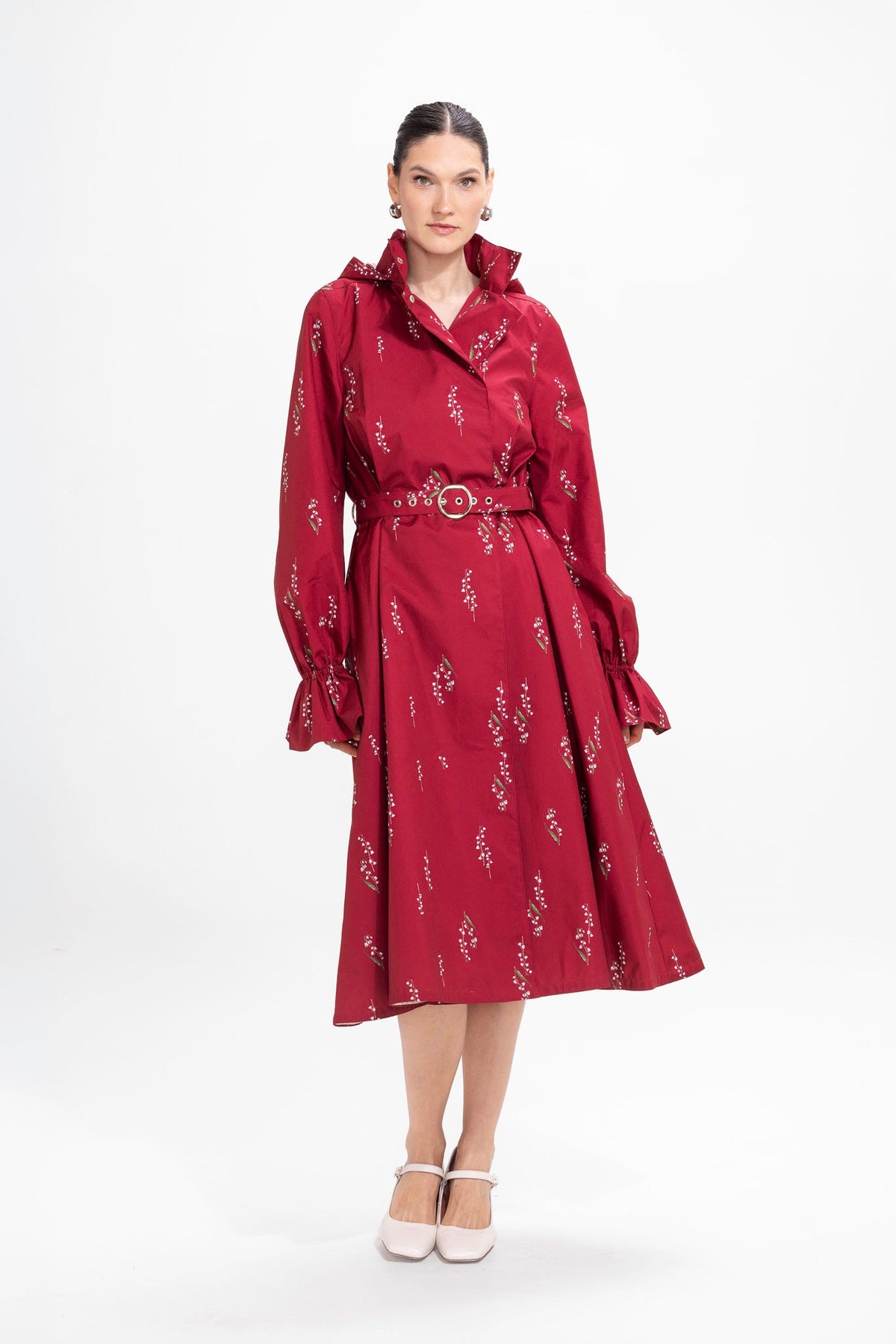 RainSisters Crimson Lily Trench Coat Burgundy