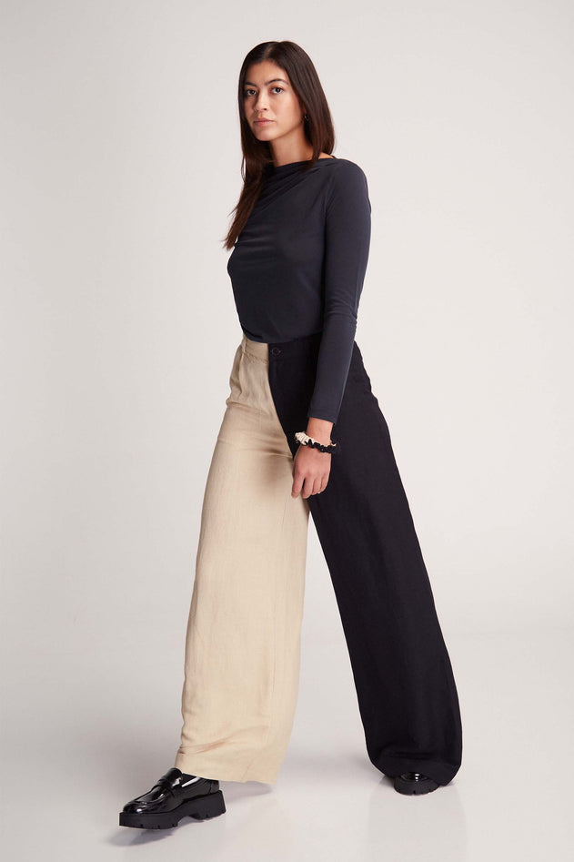 Randa Pants Bicolor Beige / Black