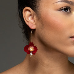 Butterfly Orchid Pearl Earrings Red