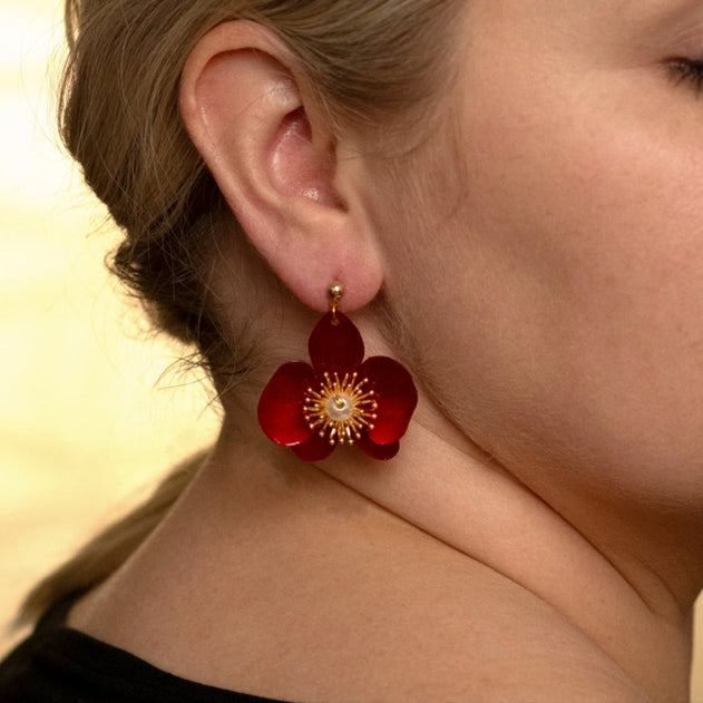 Small Butterfly Orchid Stud Earrings Red