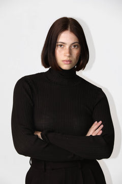 Ribbed Roll Neck Brown