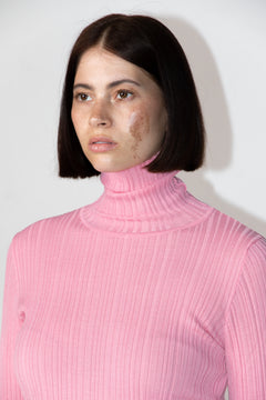 Ribbed Roll Neck Pink