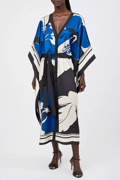 Riviera Flower Caftan Dress Blue - Studio Heijne
