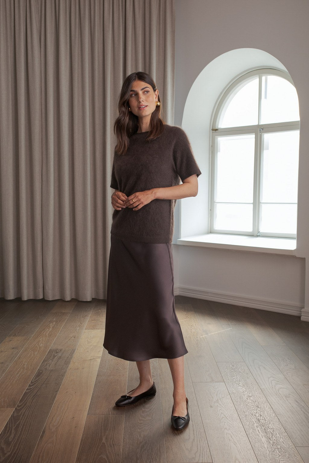 Karlie Short Sleeve Cashmere Sweater Dark Chocolate