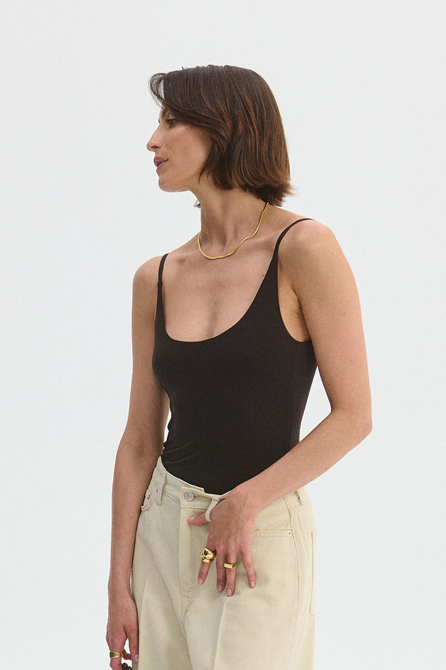 Sleeveless Open Back Bodysuit Brown