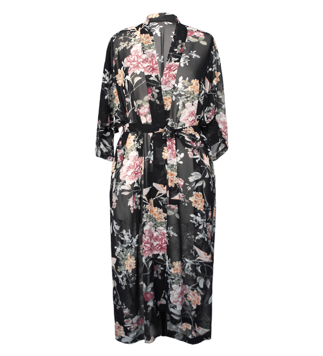 Sheer Robe Floral Black