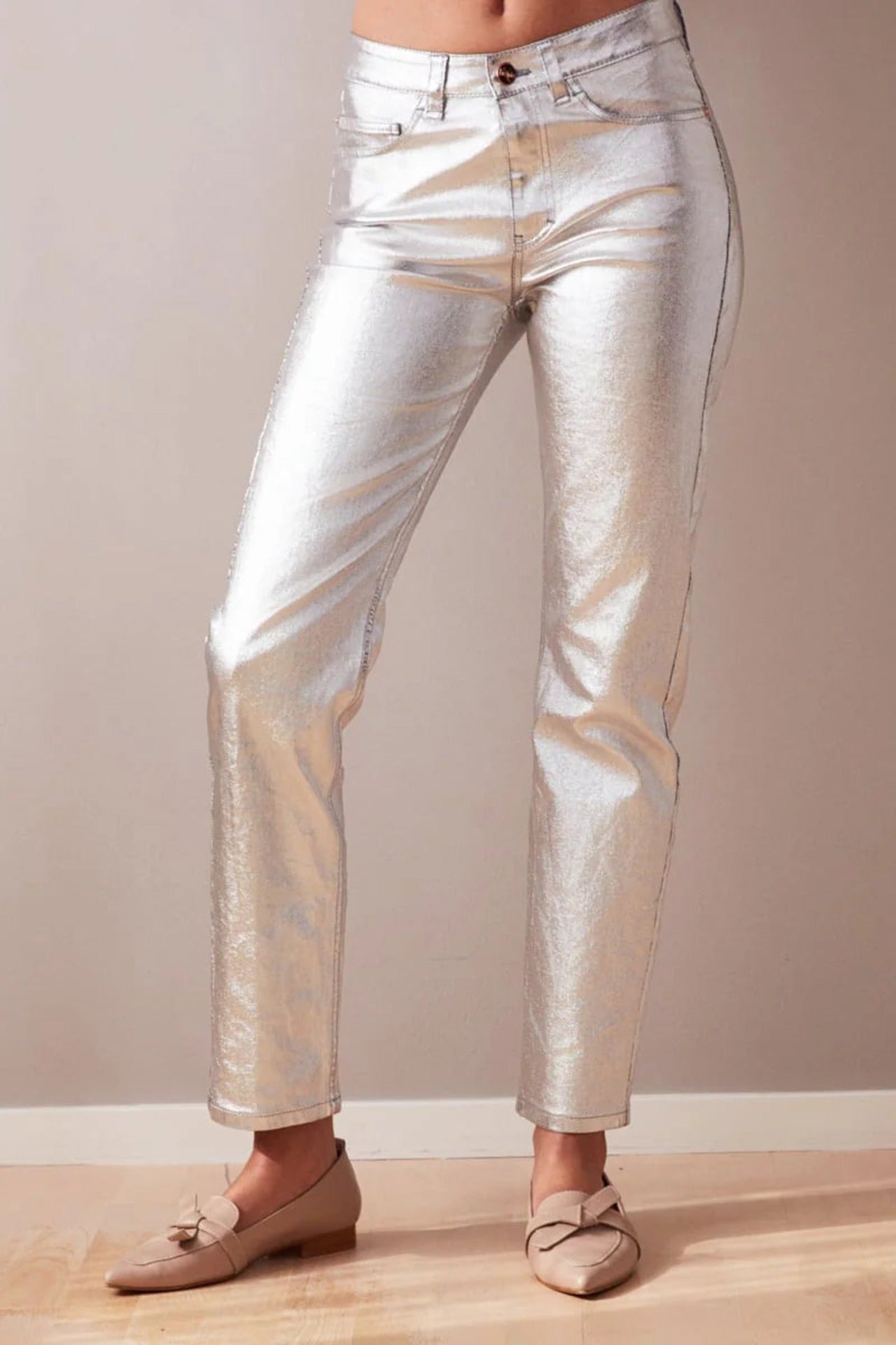 Silver Metallic Jeans - Studio Heijne
