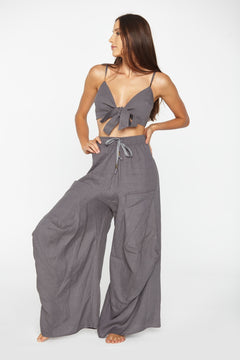 Capri Linen Crop Top Steel