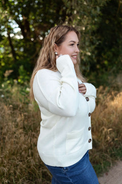 Button-Up Merino Wool Cardigan Natural White