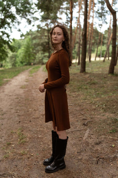 Mini Knitted Merino Wool A-Line Dress Chocolate Brown