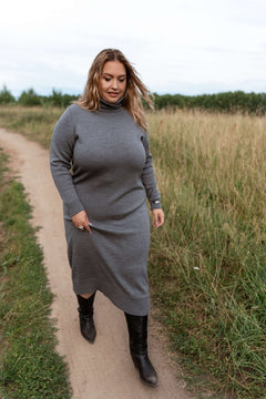 Turtleneck Knitted Merino Wool Sweater Dress Grey