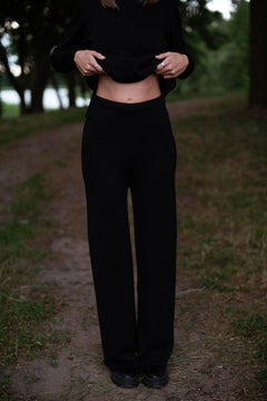 Black wide-leg merino pants 