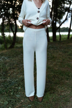 White wide-leg merino pants 