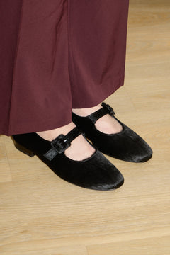 Mary Jane Pony Hair Ballet Flats Black