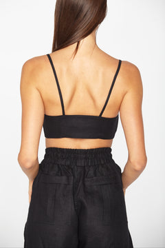 Capri Linen Crop Top Black